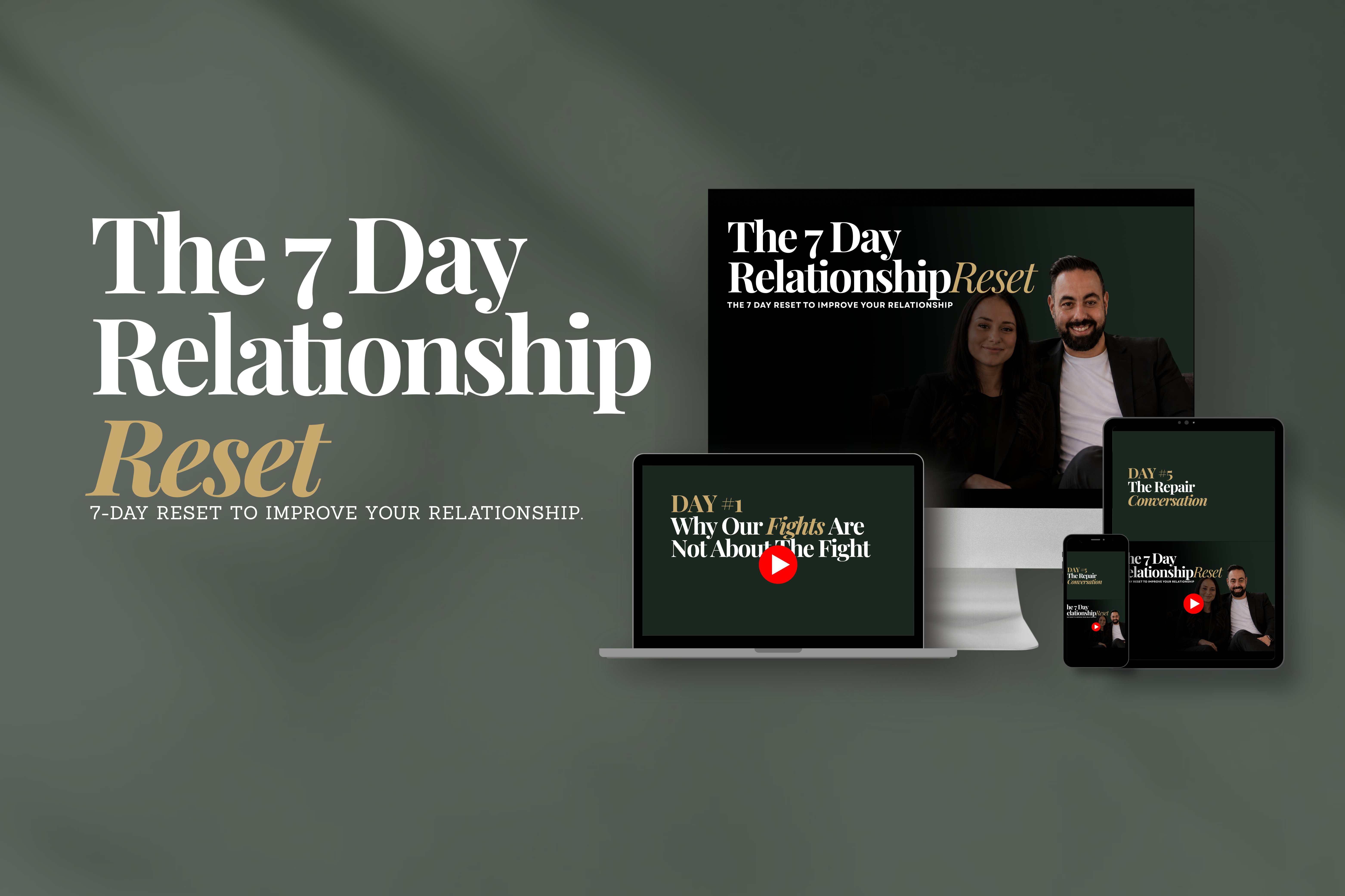 The 7 Day Relationship Reset shown across desktop, laptop, tablet and phone