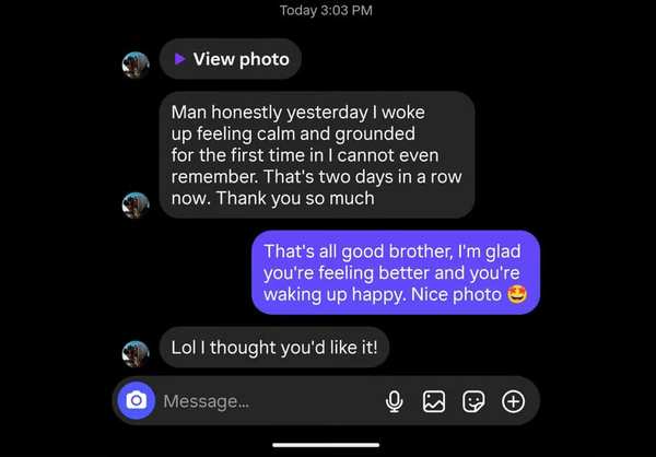 Client message from Jamie L. about their progress