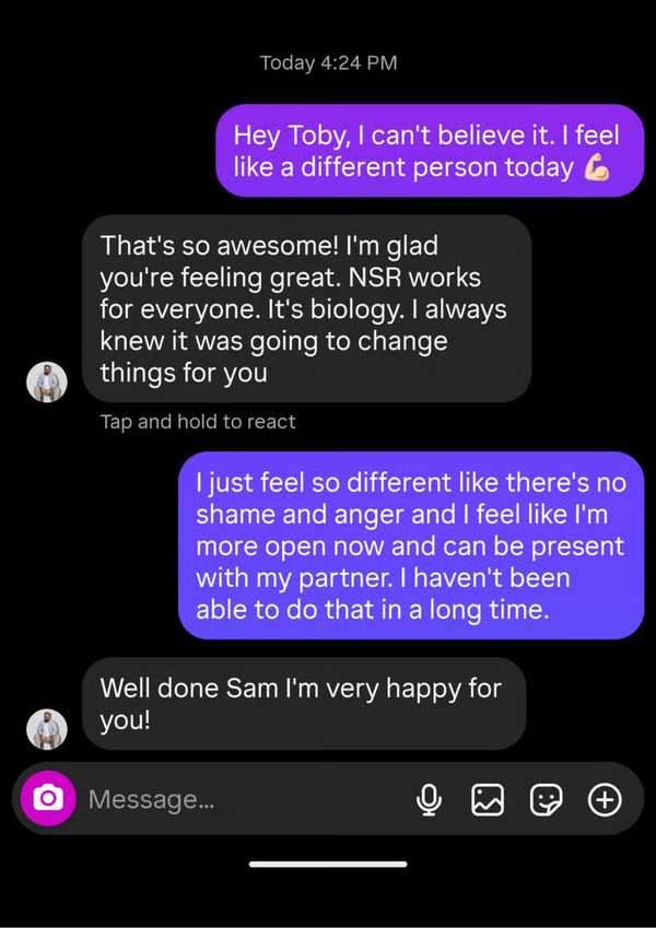 Client message from Sam about their progress